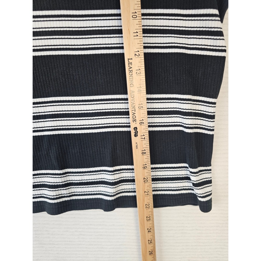 Chaus Sport Womens XL Navy Blue White Striped Ribbed Cotton Short Sleeve T-Shirt - Picture 3 of 5